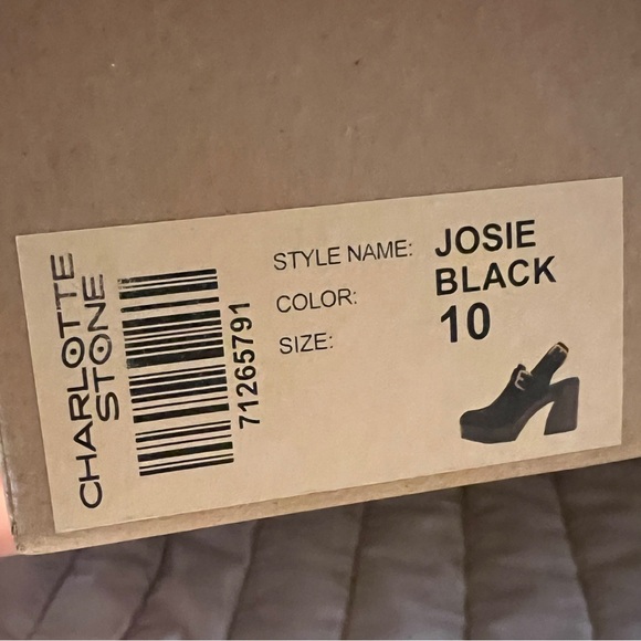 NWB Charlotte Stone Josie Black Platform Slingback Loafers 10 - Picture 6 of 7